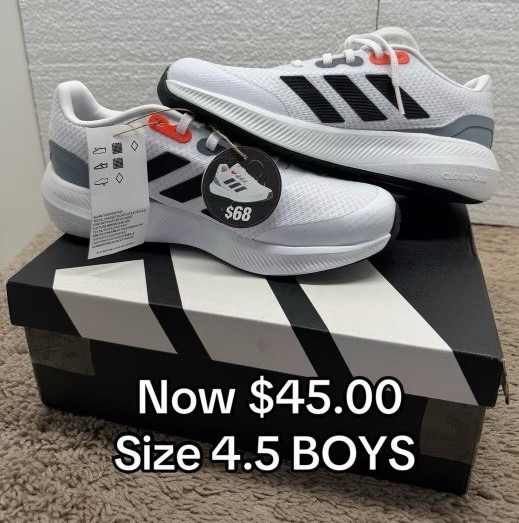 adidas Runfalcon 3.0 K Unisex Kids White/Black Mesh Low Top Sneaker 4.5