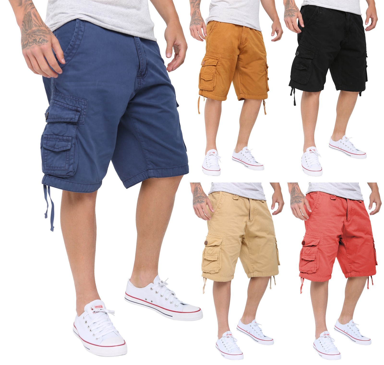 Men’s Cotton Long 3/4 Twill Cargo Shorts Combat Knee Bottoms Multi Pocket Pants