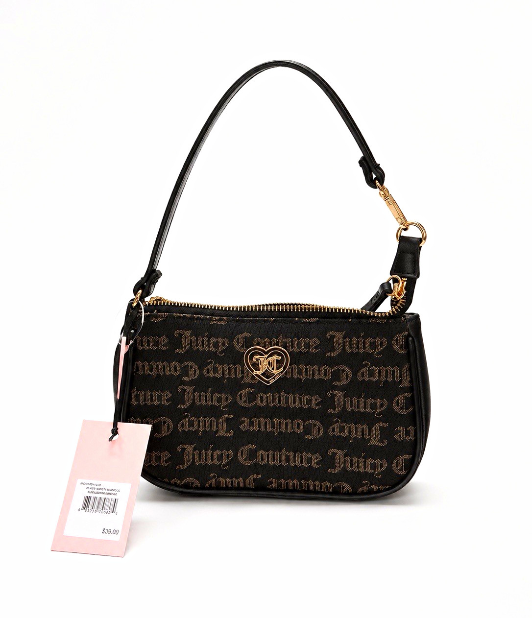 Juicy Couture Black Brown Logo Zip Shoulder Bag Gold Hardware Bag Charm