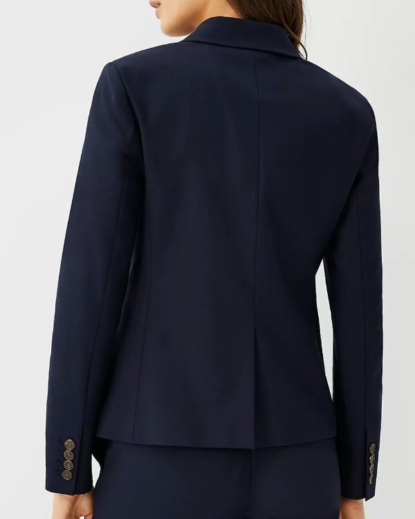 ANN TAYLOR NIGHT SKY BLUE THE SHORTER ONE BUTTON STRETCH COTTON BLAZER JACKET 0