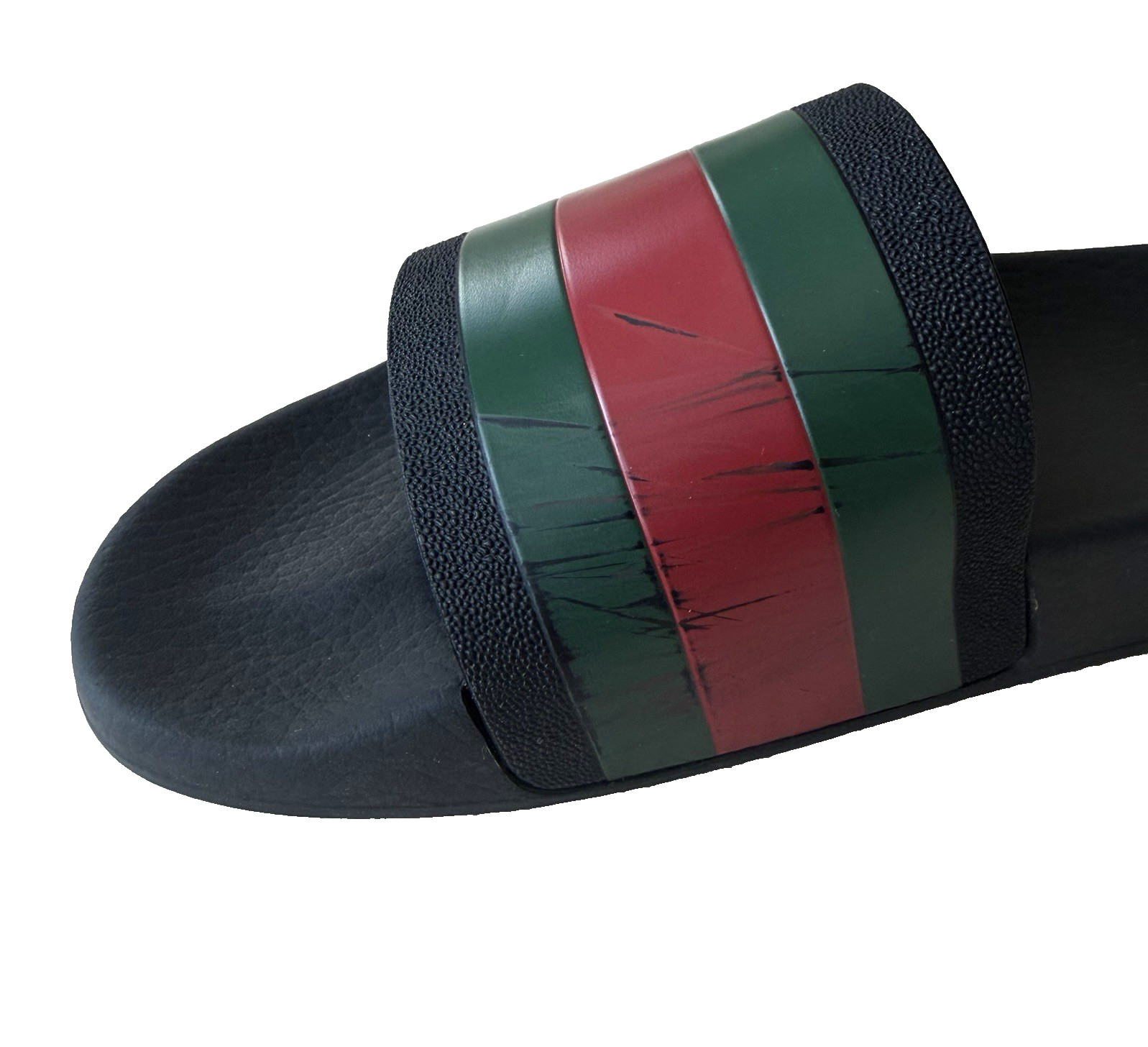 Gucci Web Rubber Slide Sandals Mens 9 Black Green Red Stripe Beach Pool READ