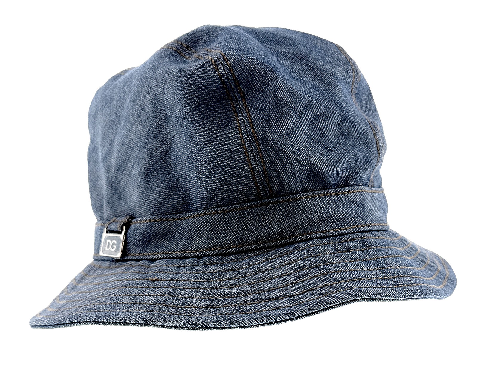 Dolce & Gabbana Cotton Blend Denim Bucket Hat with Logo Accent –