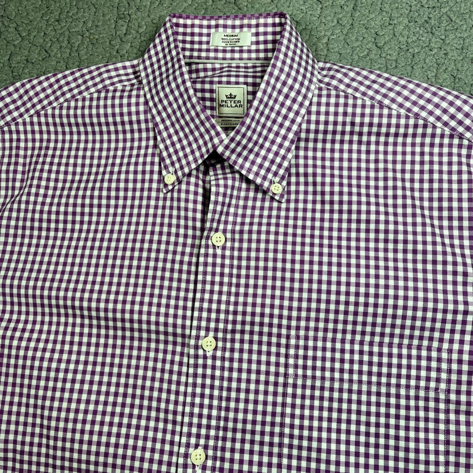 Peter Millar Nanoluxe Easy Care Mens Medium Purple Gingham Button Down Shirt