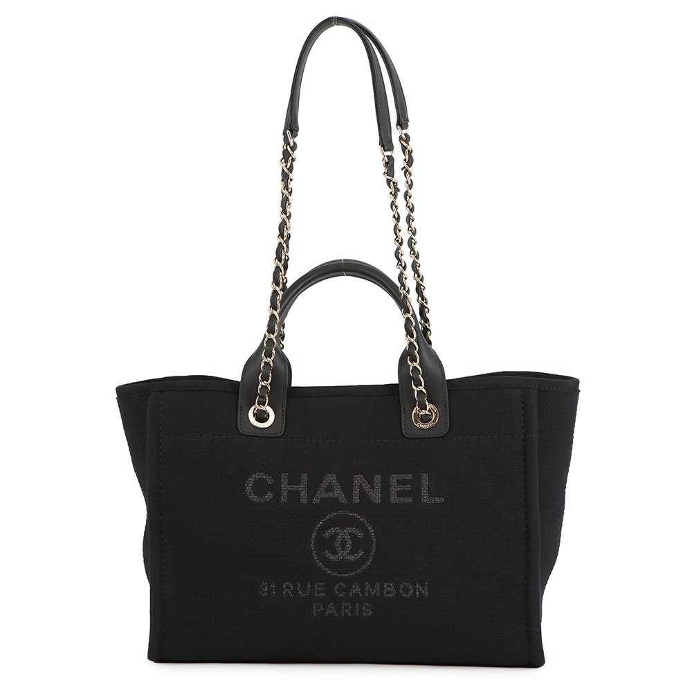 CHANEL Deauville Line Size Small Canvas Black AS3257