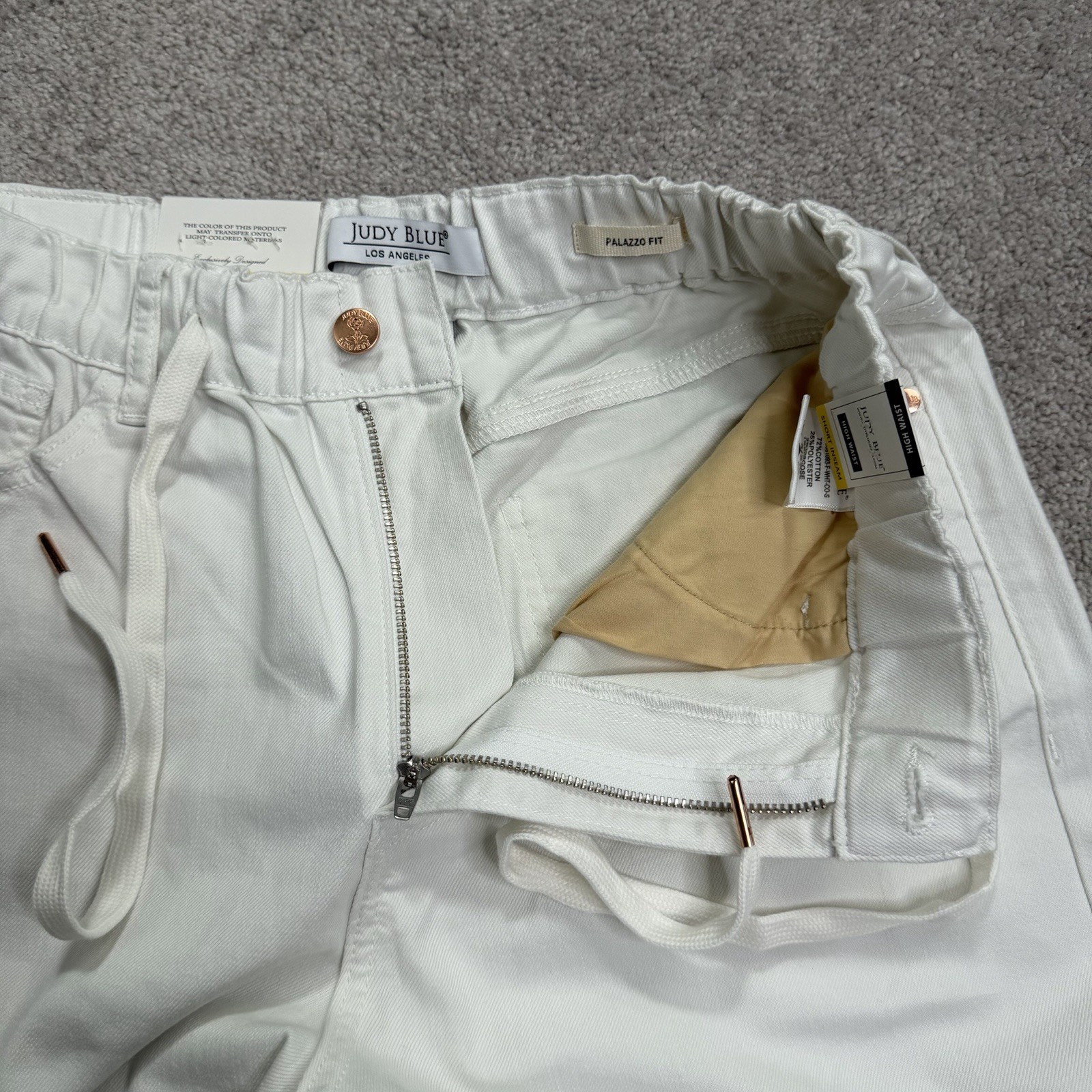 Judy Blue Jeans 5/27 Short White Palazzo Fit Wide Leg Drawstring Stretch NWT