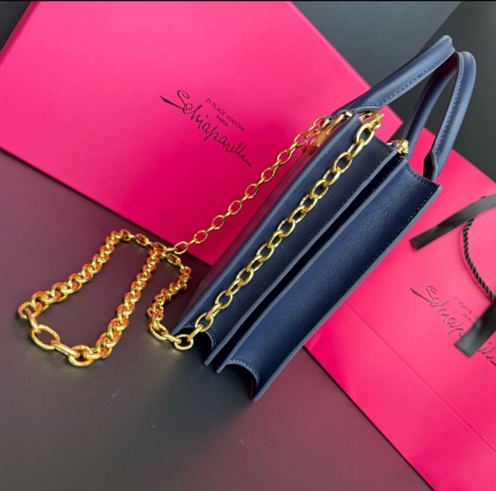 SCHIAPARELLI Style Large Blue Navy Inspired Leather Anatomy Bag.
