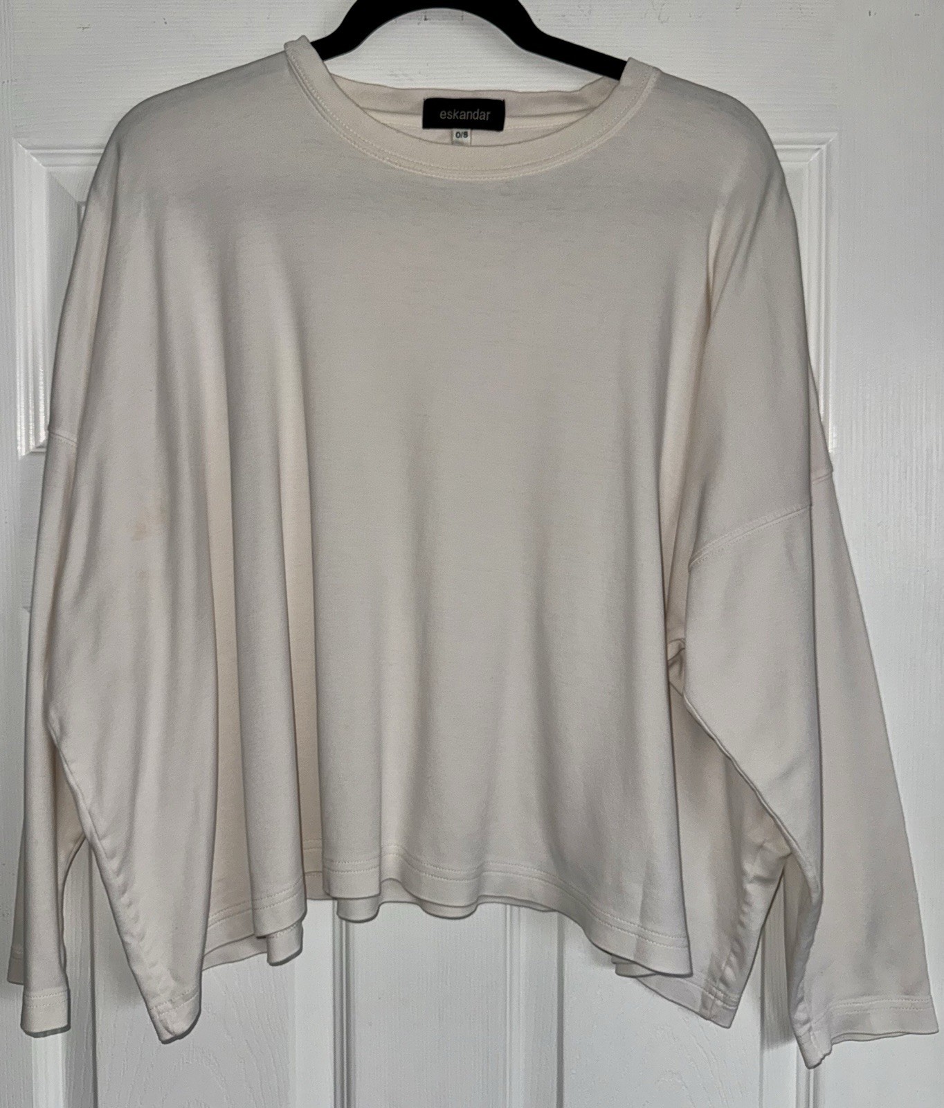 ESKANDAR Neiman Marcus Boat Neck Pima Cotton Soft Long Sleeve Tee Shirt One Size