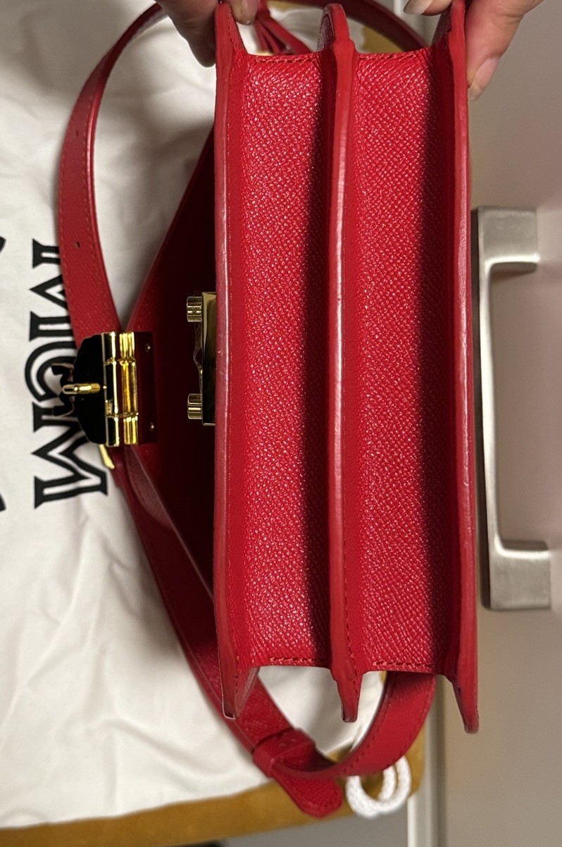 MCM Red Small Patricia Crossbody Bag Gold Hardware Push Lock Dust Bag Card