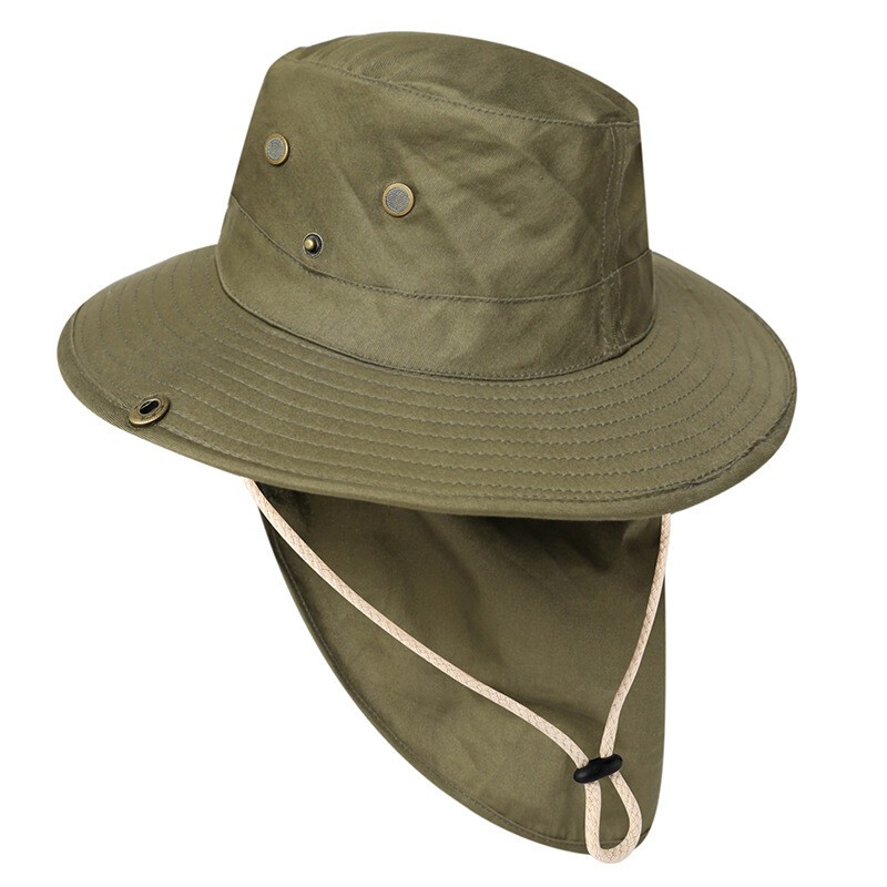 Men Bucket Boonie Hat Neck Cover Flap Sun Wide Brim Fishing Outdoor Cap Quickdry
