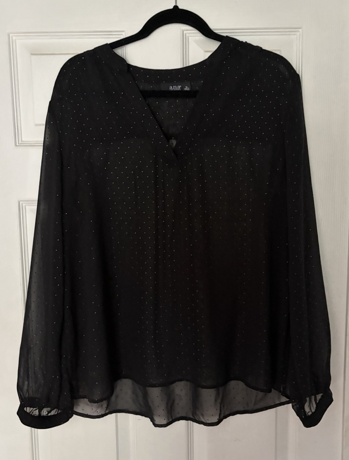 A.N.A. Women’s Black Sheer Lightweight Blouse XL Long Sleeve Office New