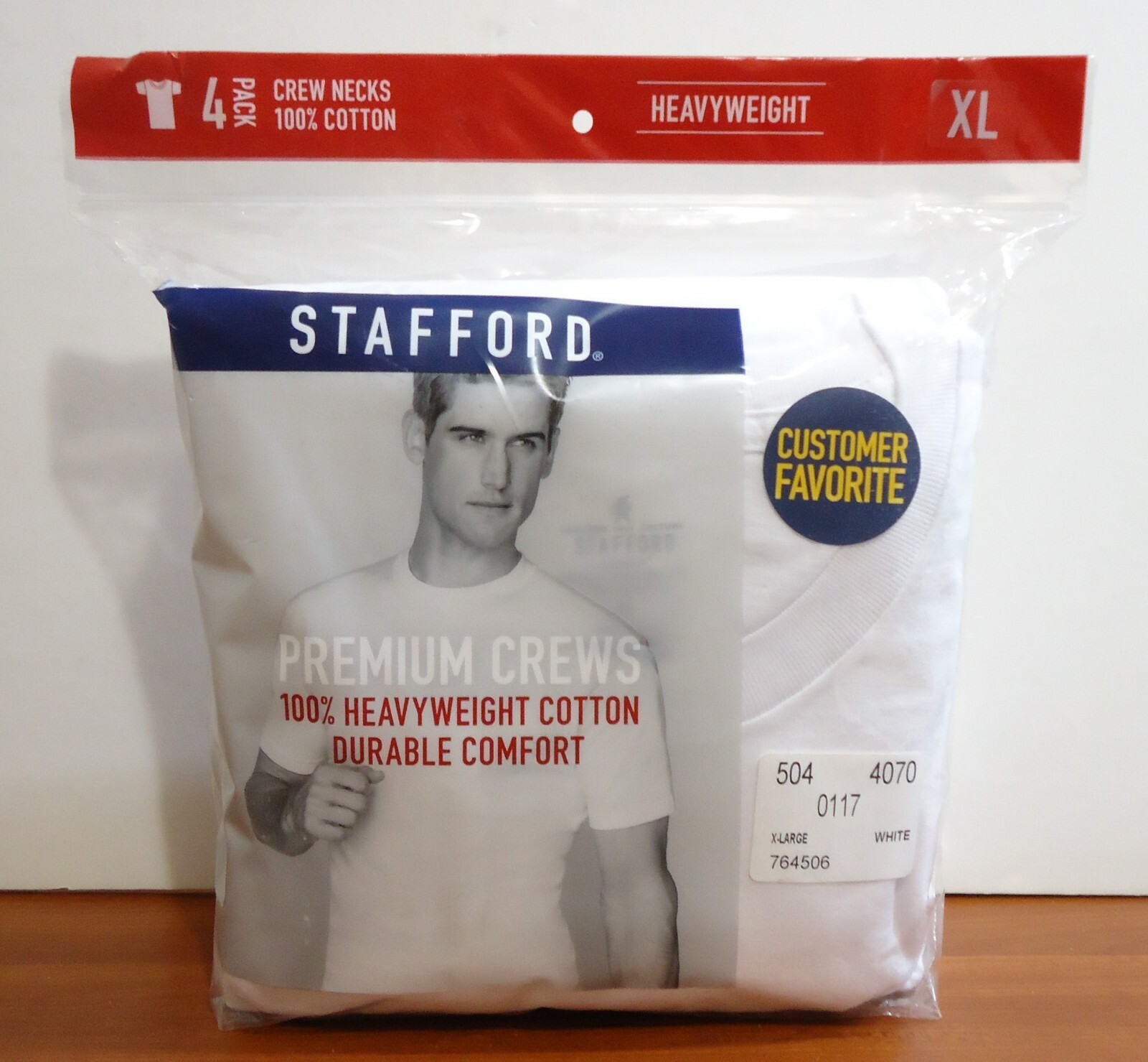 Stafford 4-Pack Men’s Heavy Weight 100% Cotton Crew-Neck T-Shirt White