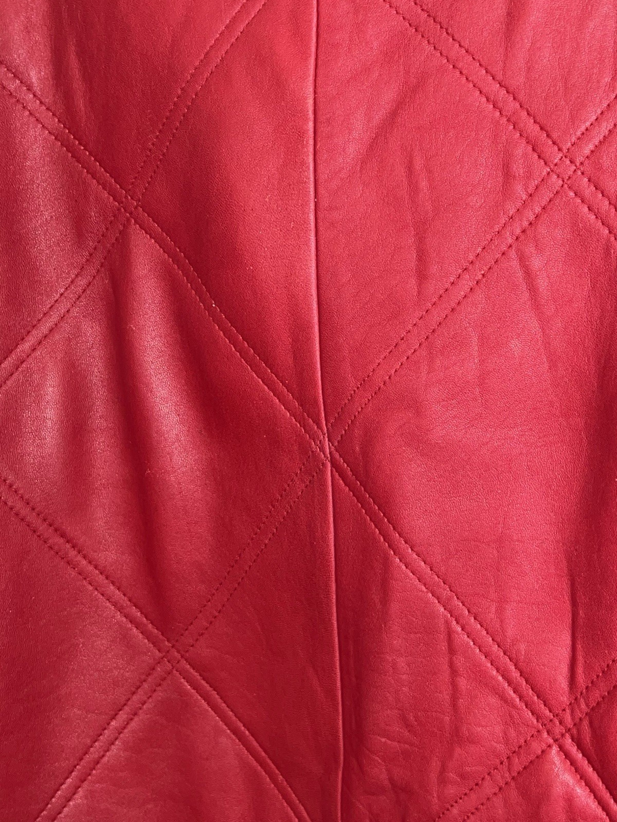 NWT Jacqueline Ferrar Red Quilted Leather Coat Jacket Black Fur Trim Womens L