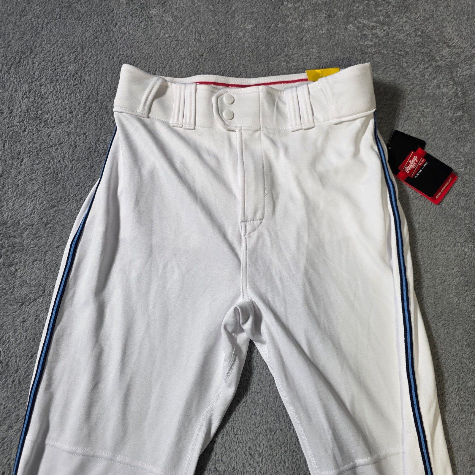 Rawlings Mens Medium Baseball Pants White Blue Braid Semi-Relaxed Fit PRO150 NEW