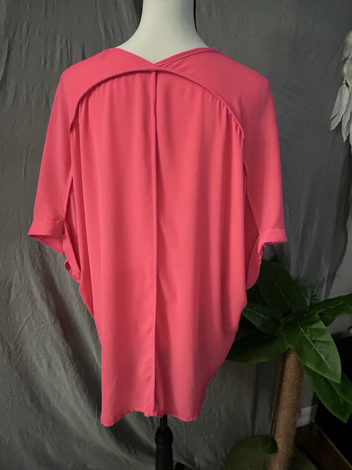 gianni bini pink solid chiffon v neck kimono short sleeve blouse xl