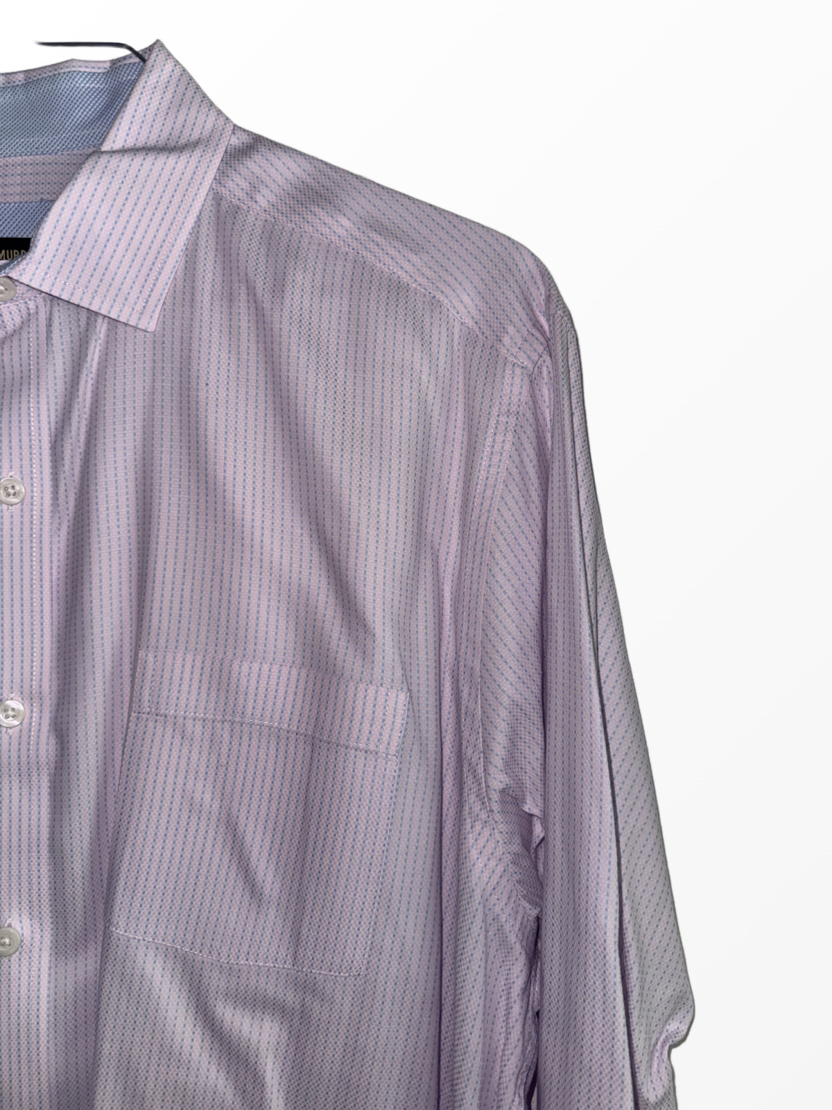 JOHNSTON & MURPHY XL SHIRT GEOMETRIC PURPLE WHITE CONTRAST CUFF UPSCALE CASUAL