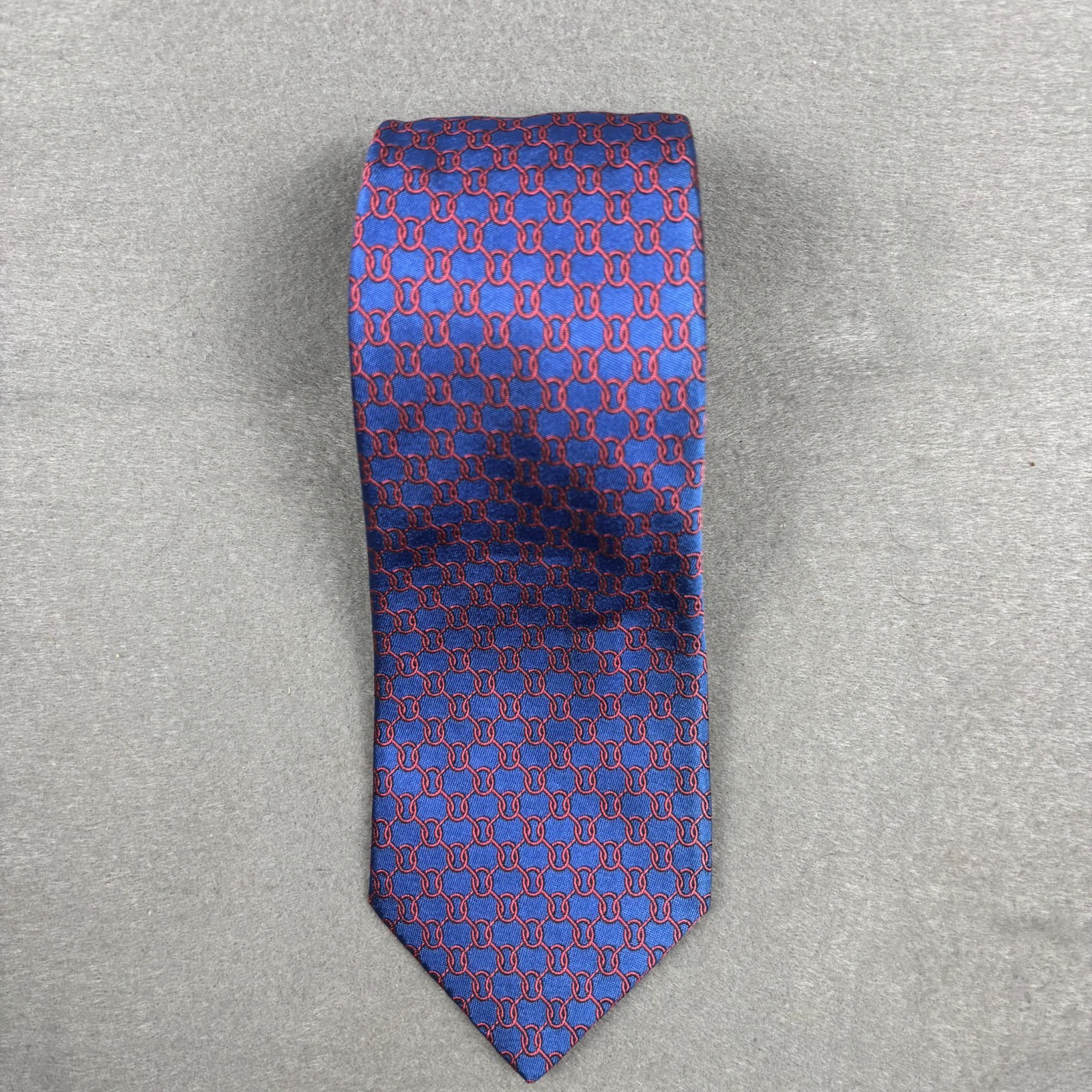 Altea Blue Red Chain Link Geometric Silk Tie Made Italy Woven Designer 3.25″