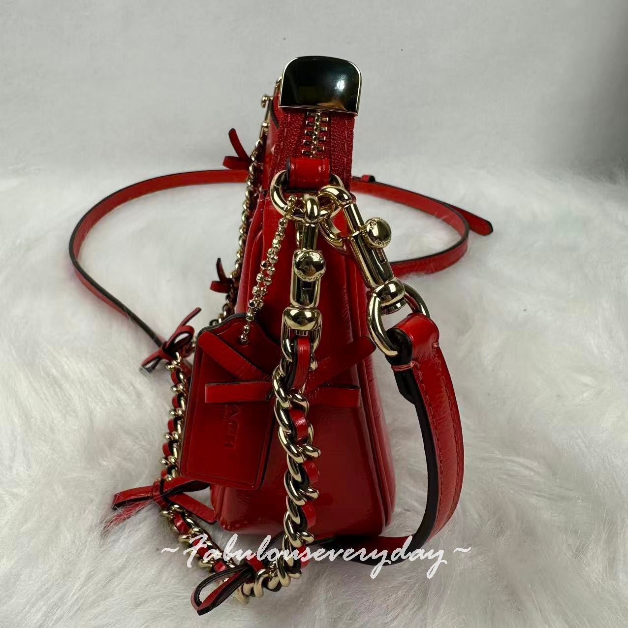 Coach Teri Mini Crossbody Bag With Bows In Leather/Gold/Bright Cherry CDW68 NWT