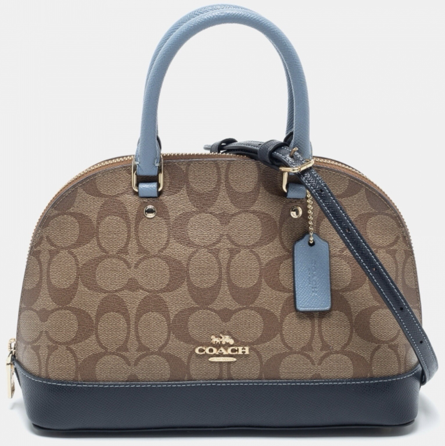COACH Mini Sierra Satchel Logo Khaki /Midnight Pool / Brown Leather Bag $295 NEW