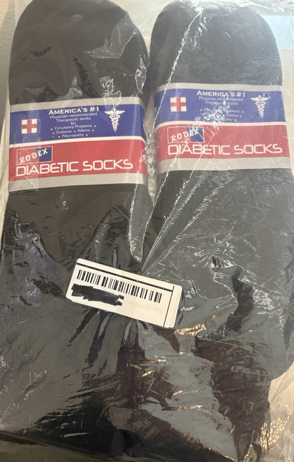 Lot of 2 Packs Rodex Diabetic Socks, 6 Pairs Total – Black – Size 10-13 NEW