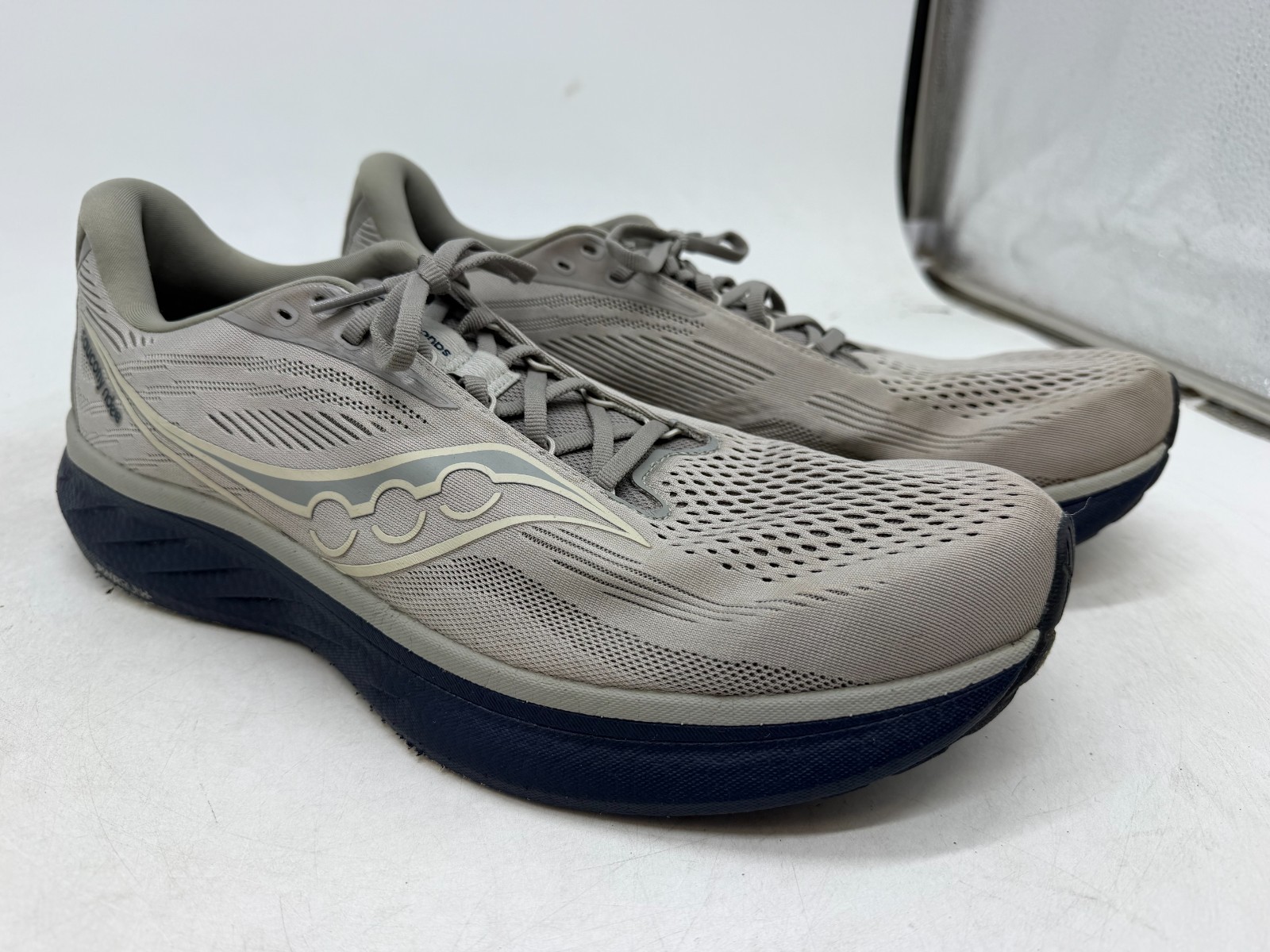 Saucony Ride 18 Sneakers Men’s Gray Blue Lace Up Athletic Running Shoes – 15