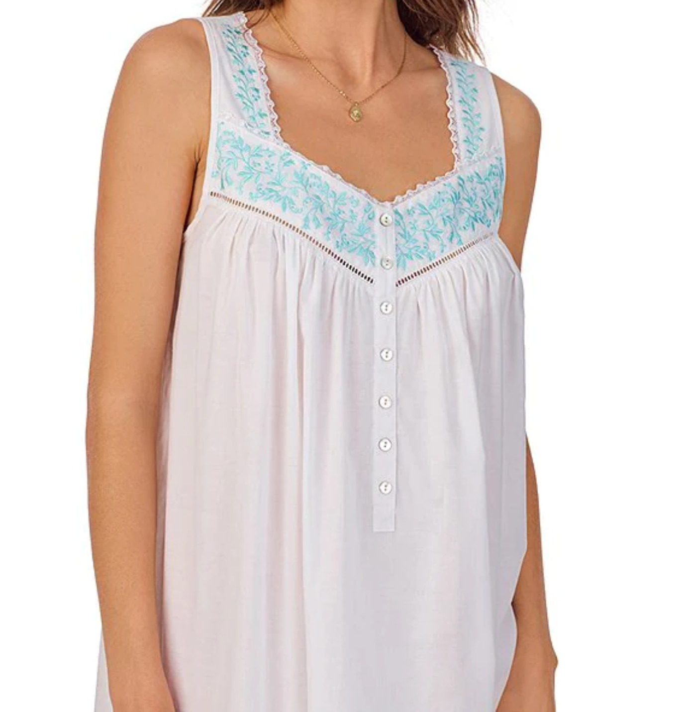 Nwt $78 Eileen West White/Blue EMBROIDERED Cotton Lawn 48″ L Ballet Nightgown L