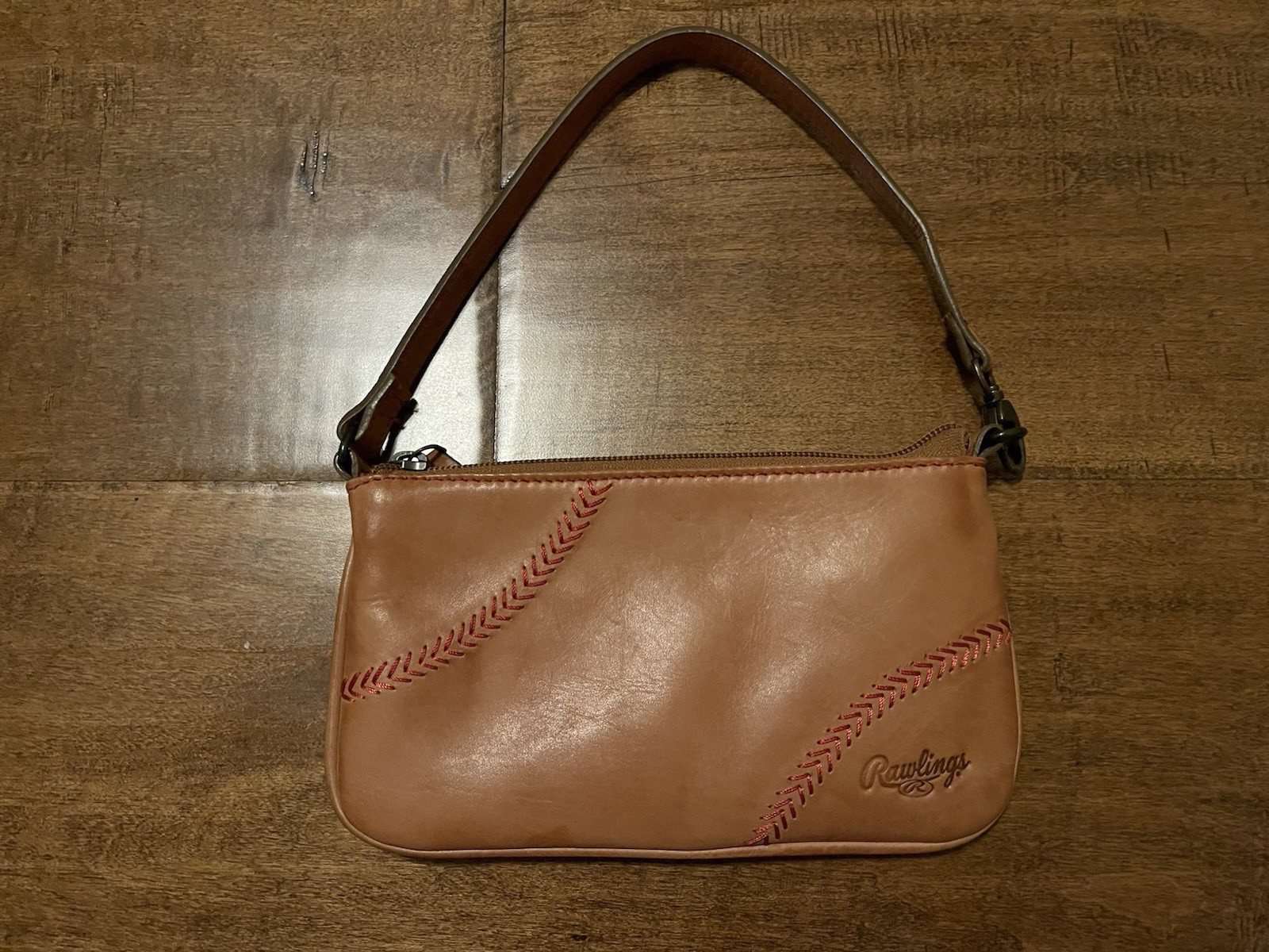 Rawlings Baseball Stitched Leather Double Play Wristlet Mini Bag Purse – 8.5″x5″