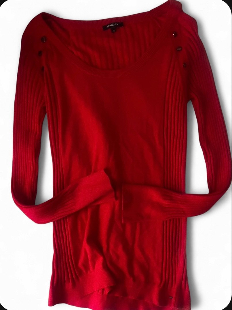 Vintage Morgan De Toi red ribbed knit authentic French archive piece Size M