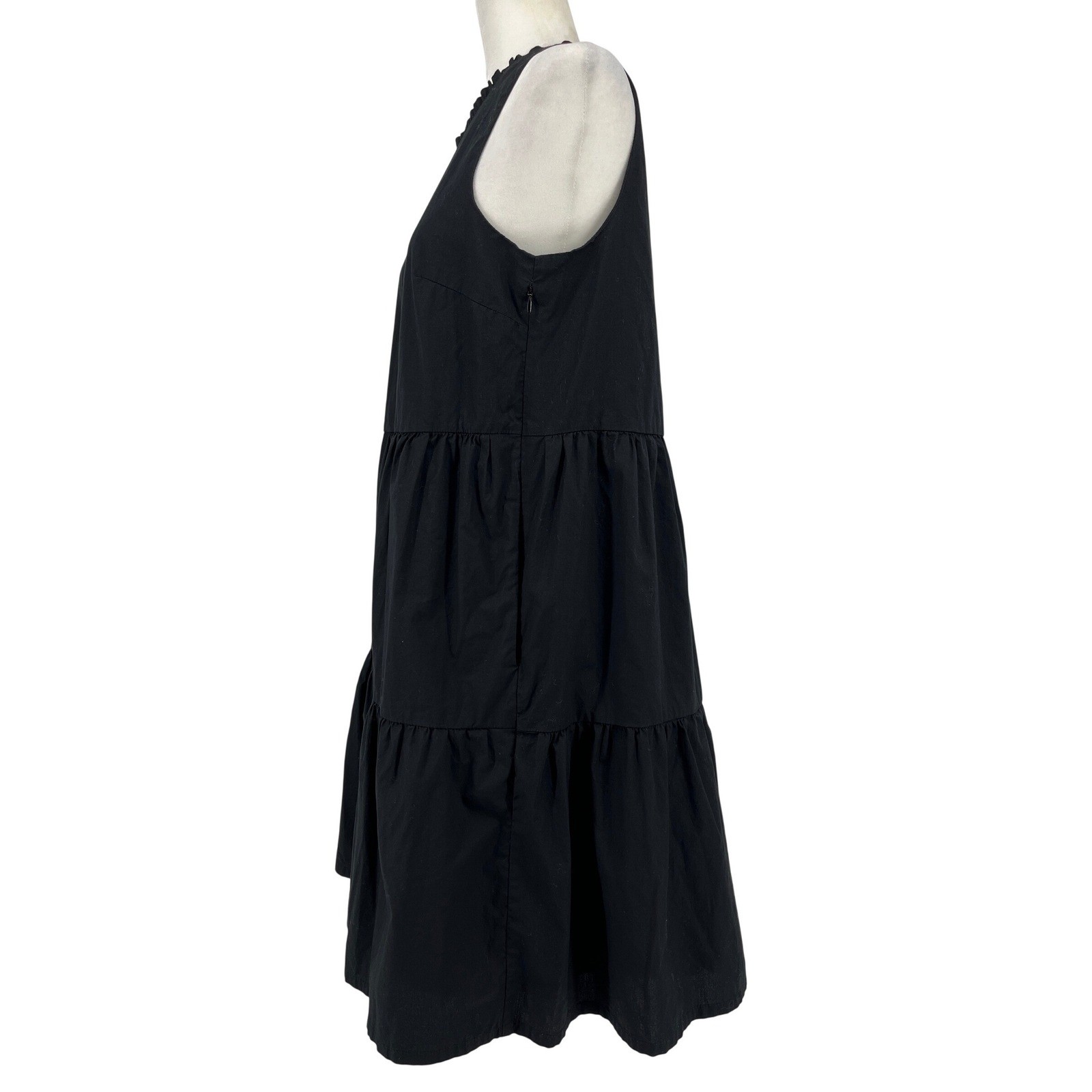 J.Crew Black Tiered Ruffle Neck Sleeveless Midi Dress Size 10 Side Zip Pocket