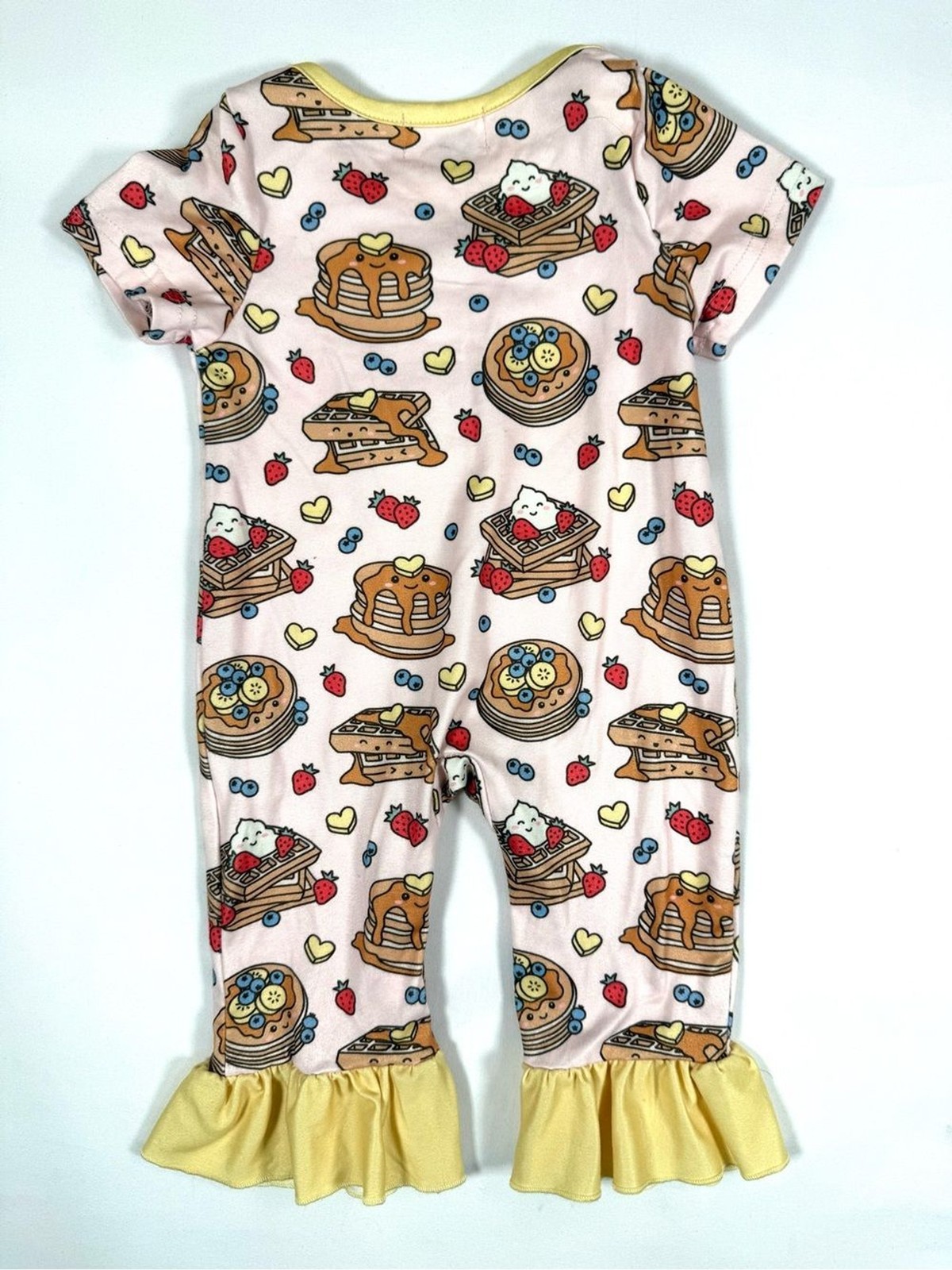 PETE + LUCY Girls Pancake Waffle Breakfast Ruffle Romper 0-3M Cottagecore Kawaii