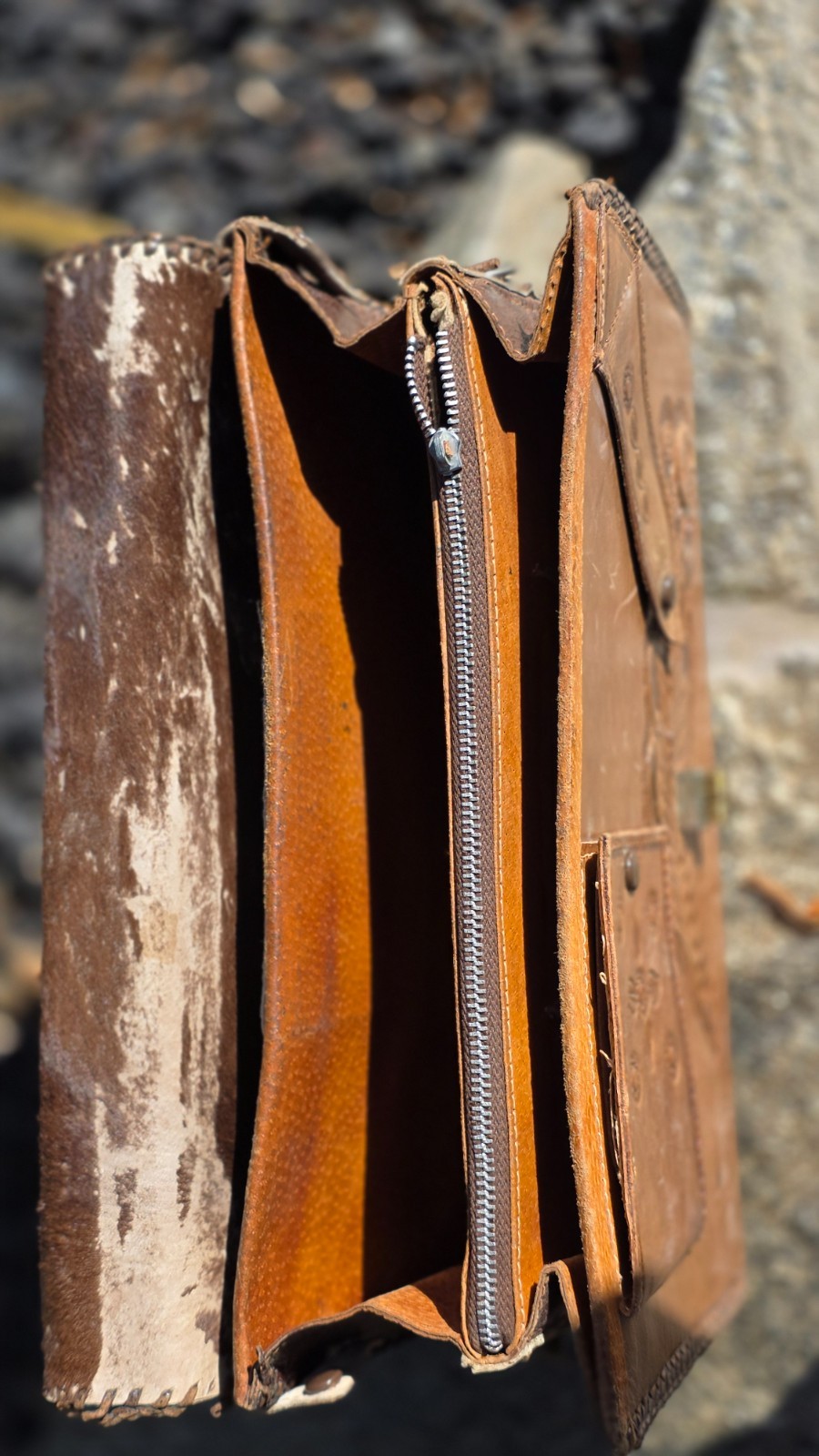 Vintage Reversible brown/white Cowhide & Tooled Leather Western Purse