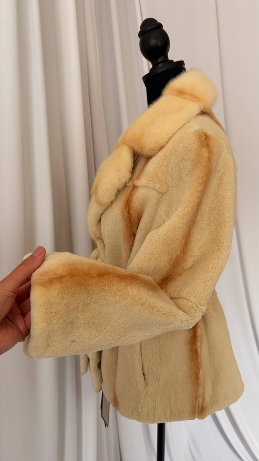 New Luxury Real Mink & Sheared Beaver Fur Coat Belted 1201204 Size M