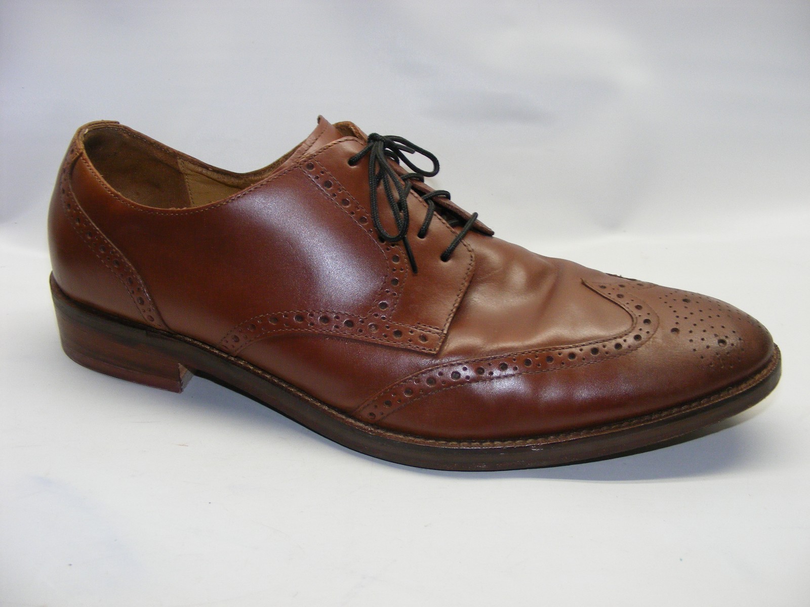 Cole Haan Mens Casual Dress Shoes Cognac Brown Leather Wingtip Oxford Size 13M
