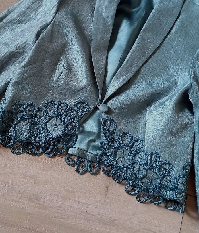 Gina Bacconi Duck Egg Dress & Jacket Faux Silk Embellished Wedding Occasion UK8