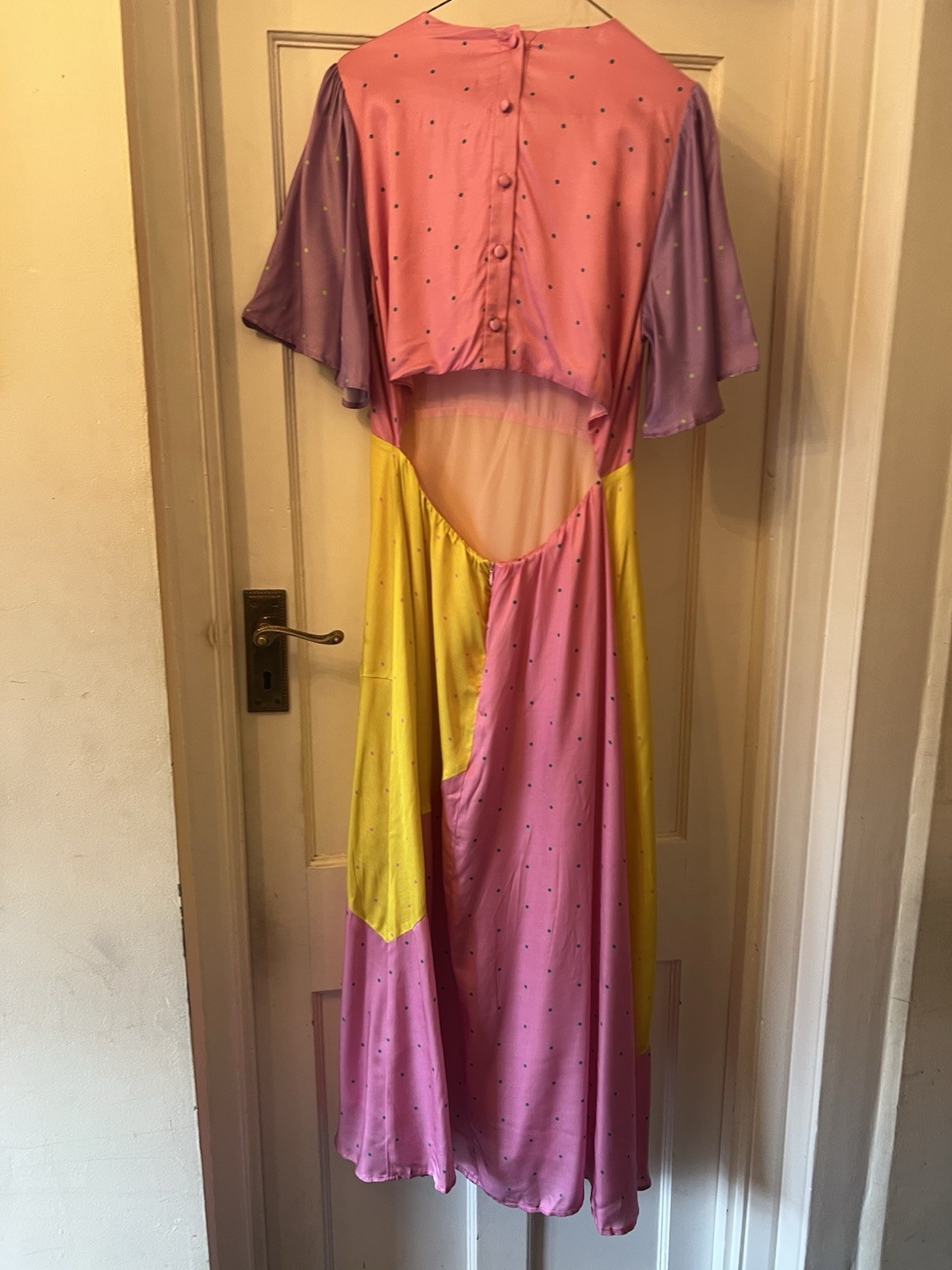 New Olivia Rubin Fleur Polka Dot Silk Mix Satin Print Midi Dress,UK 14