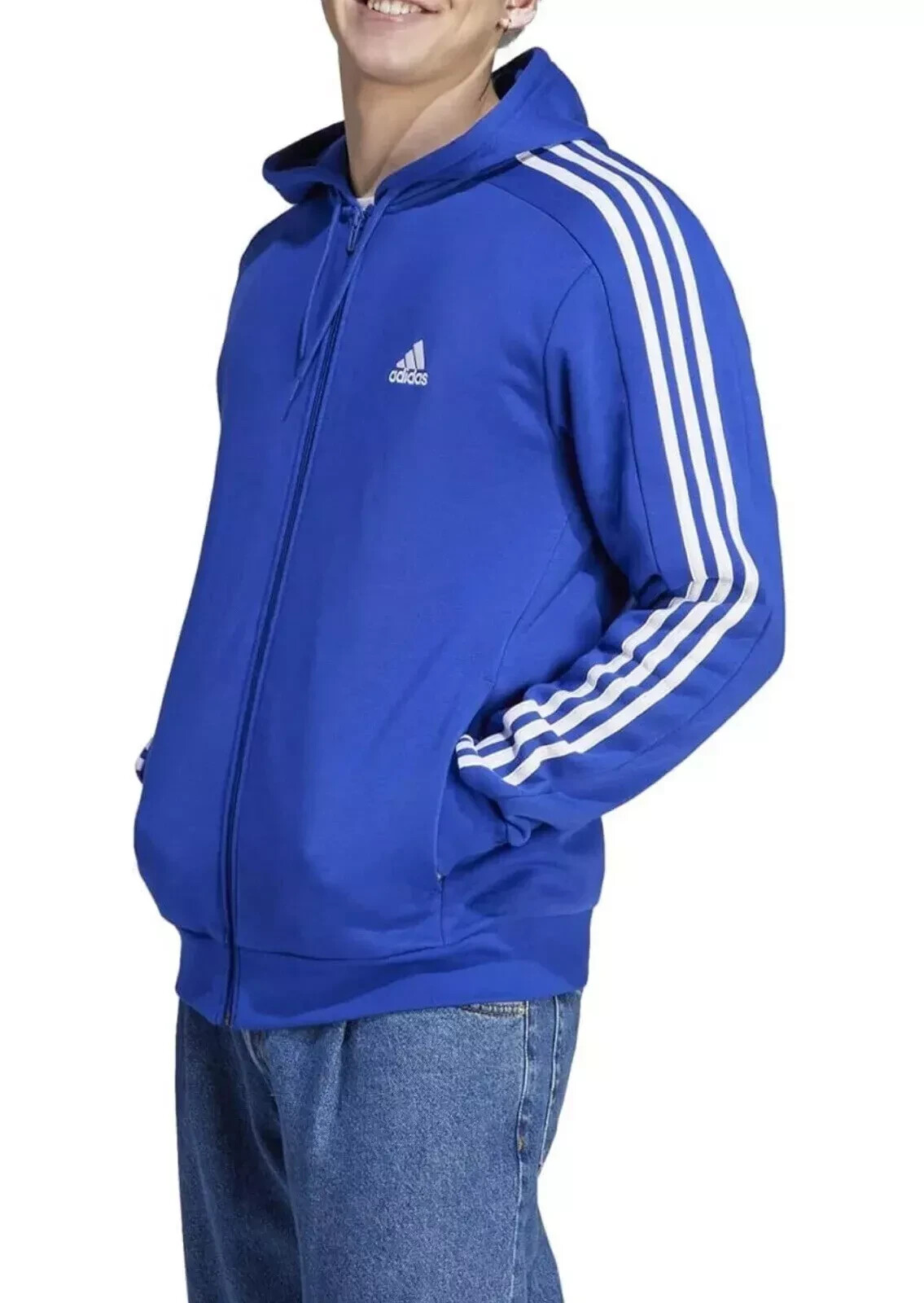adidas men Essentials French Terry 3-Stripes Full-Zip Hoodie