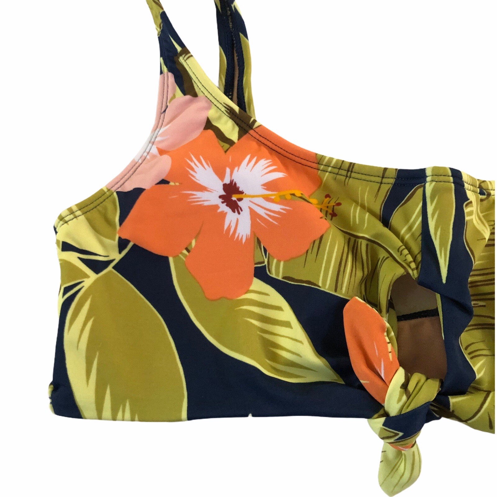 NWT Beach Betty Miracle Brands Small Swim Navy Bikini Tie Top Green Orange #MQ14