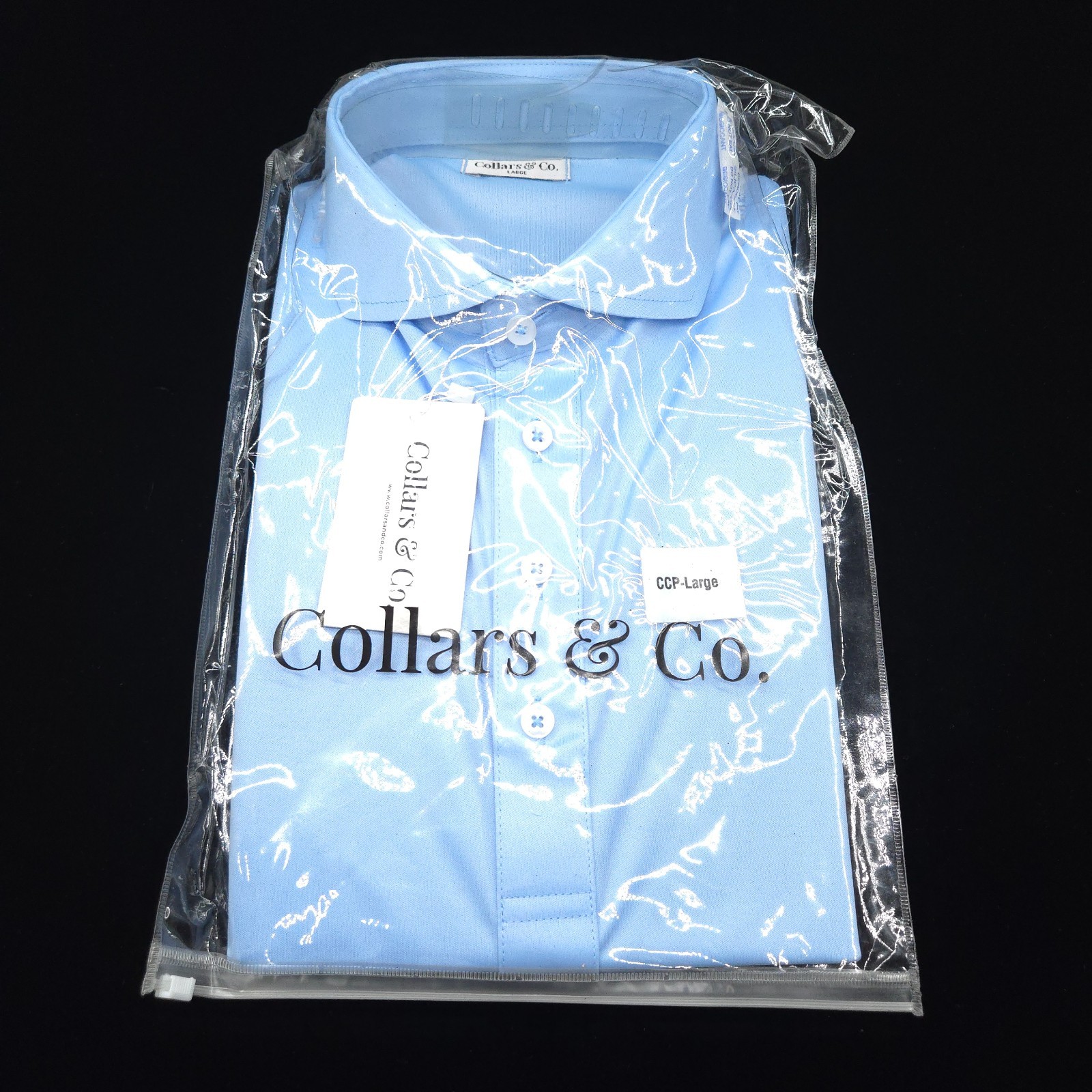 Collars & Co Performance Polo Shirt -L- BLUE LIGHTWEIGHT POLY Dress Collar -GOLF