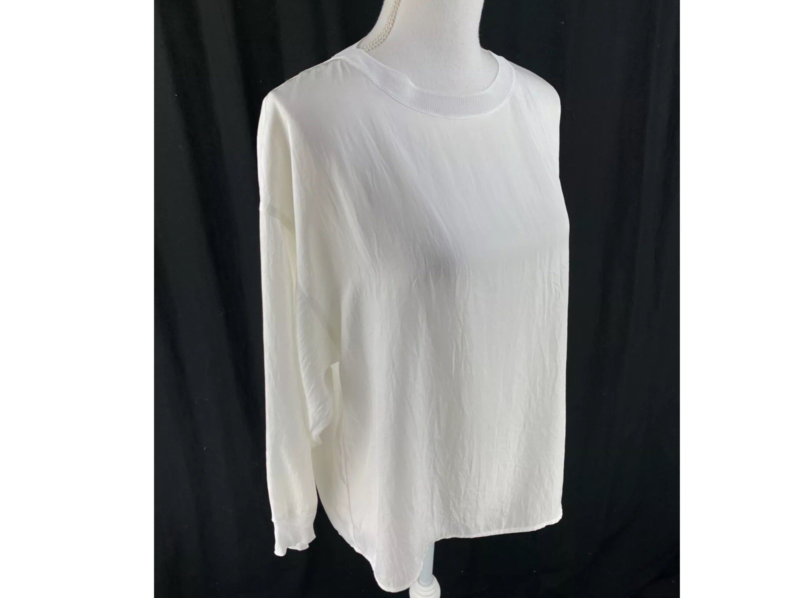 Rare Vince Women’s Top S Rib Trim 3/4Sleeve Crinkle Thin White Blouse SZ XXL NEW