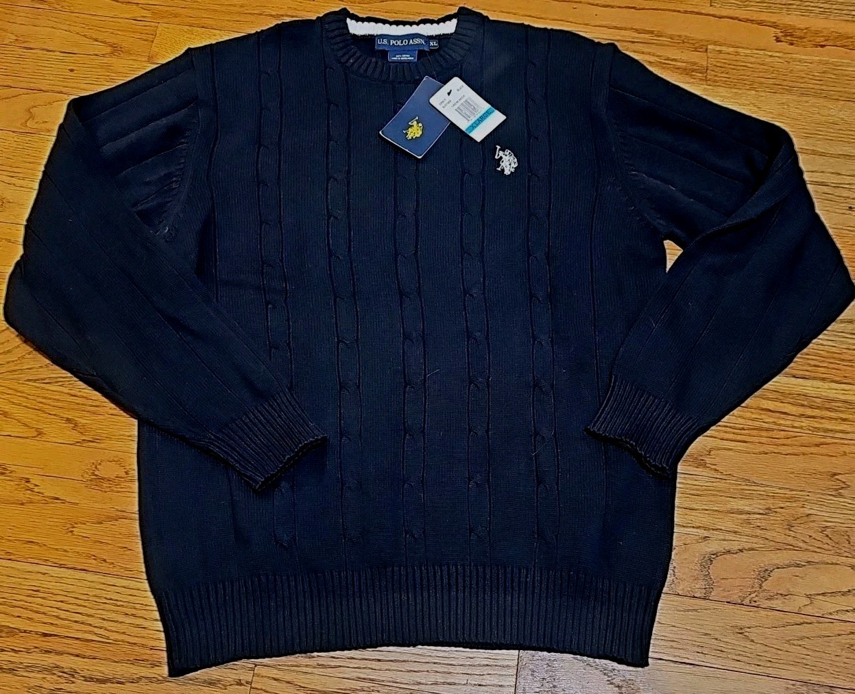 U.S. POLO ASSN Black Crewneck Sweater Pony Mens Sz XL Cable Knit NWT Preppy