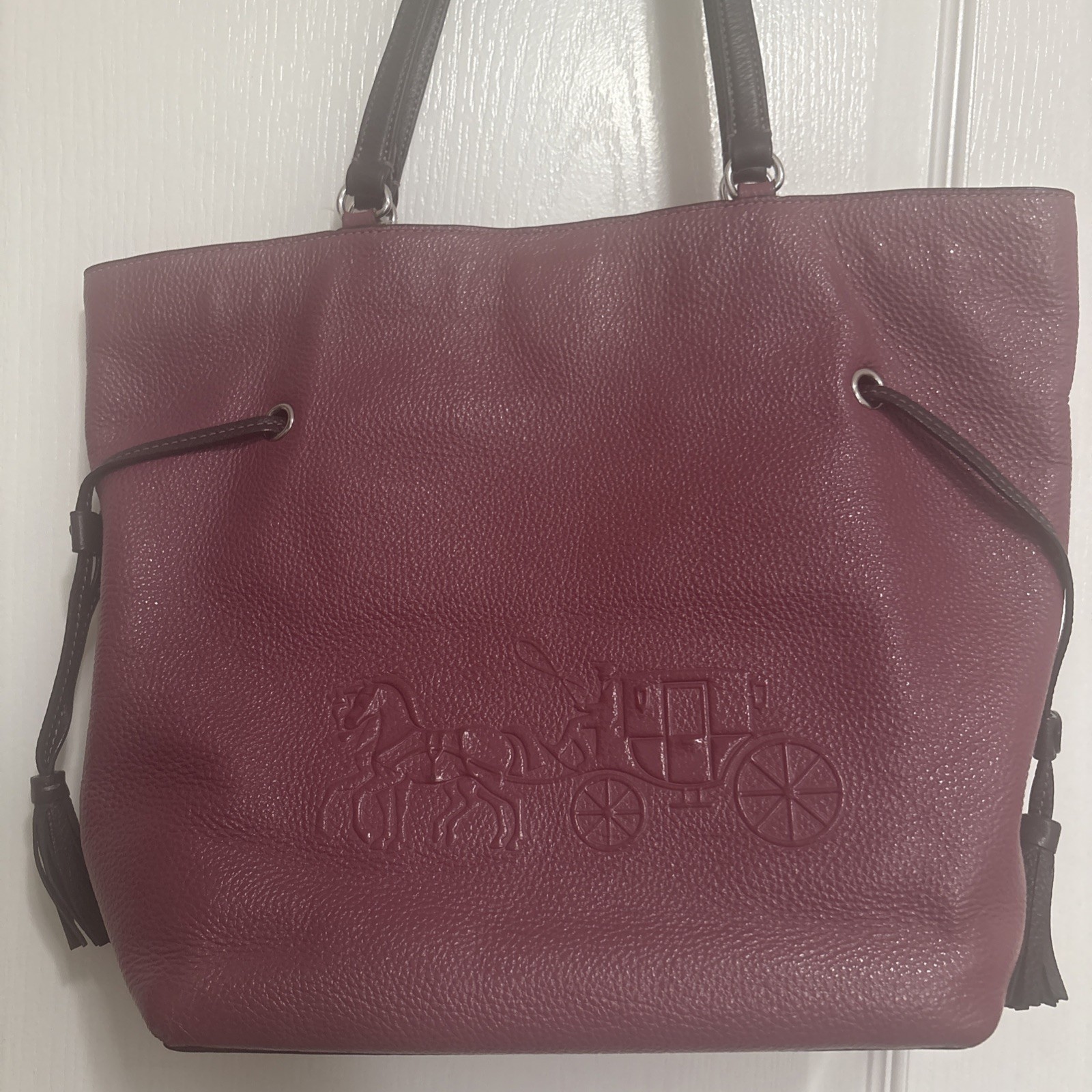 Coach Leather Tote Andy Horse And Carriage Light Raspberry With Matching Wallet