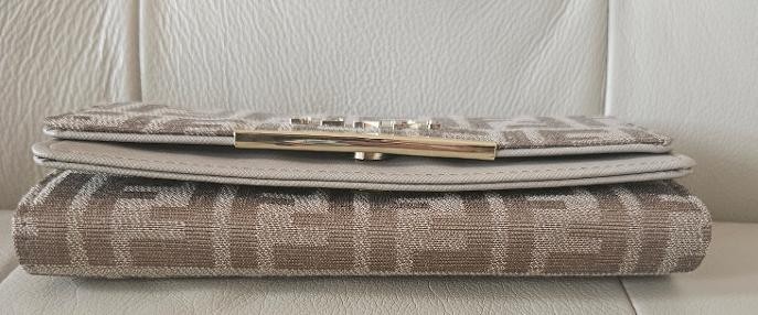 Fendi FF Zucca Monogram Long Beige/Brown Wallet Canvas Gold Logo Flap Women’s