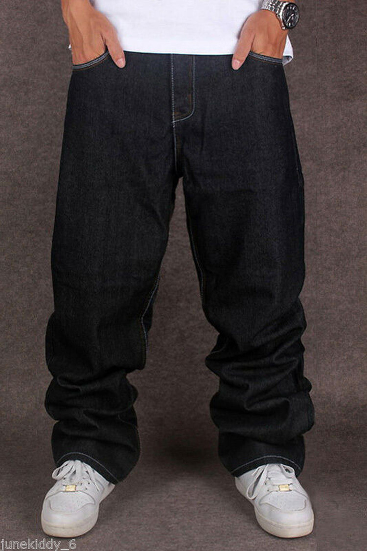 New Men’s Black Jeans Denim Baggy Loose Casual Pants Trousers Hip-Hop W30-W46