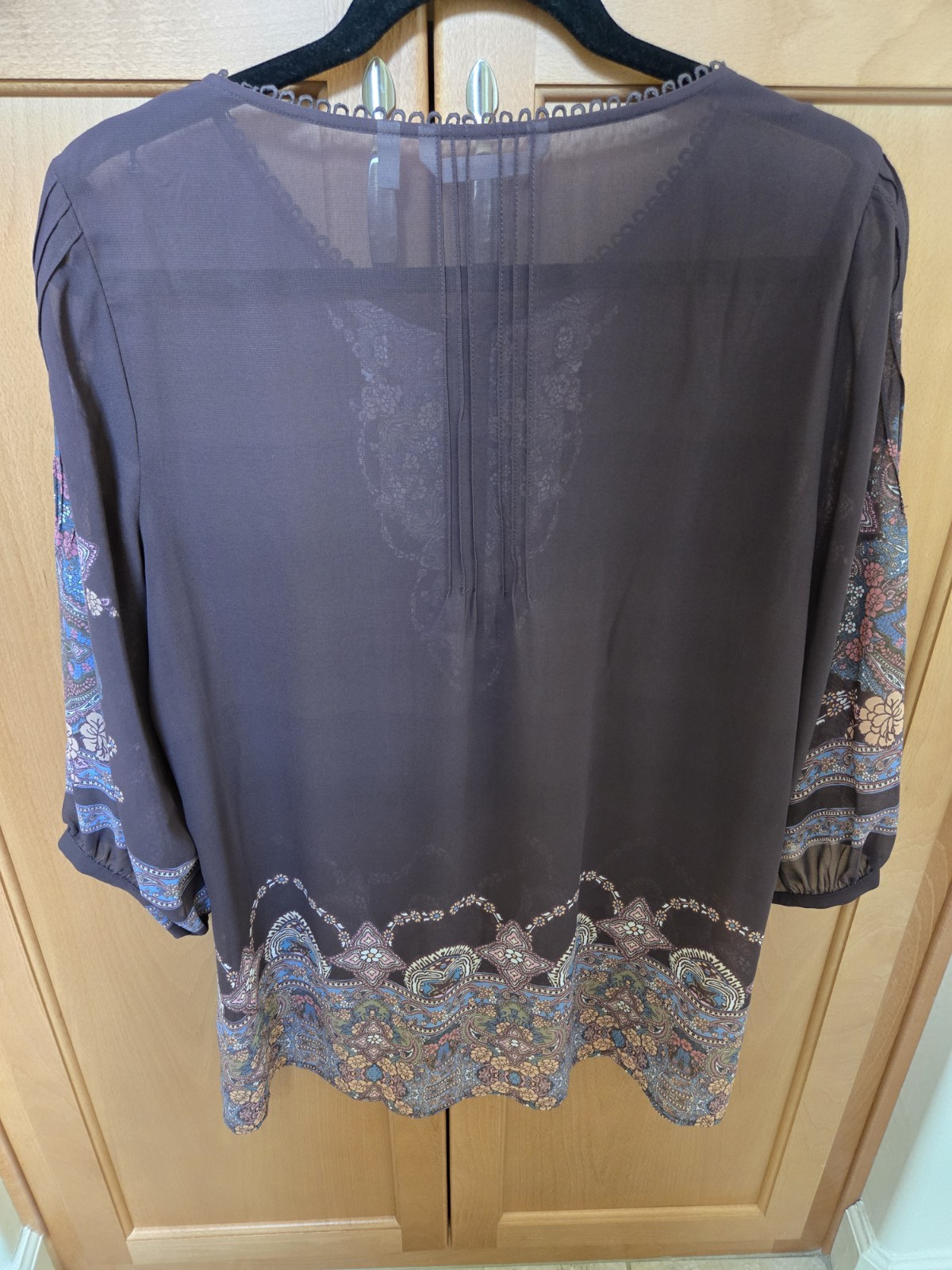Soft Surroundings Woman’s Sheer Boho Style Brown W/Paisley Print Tunic Size L