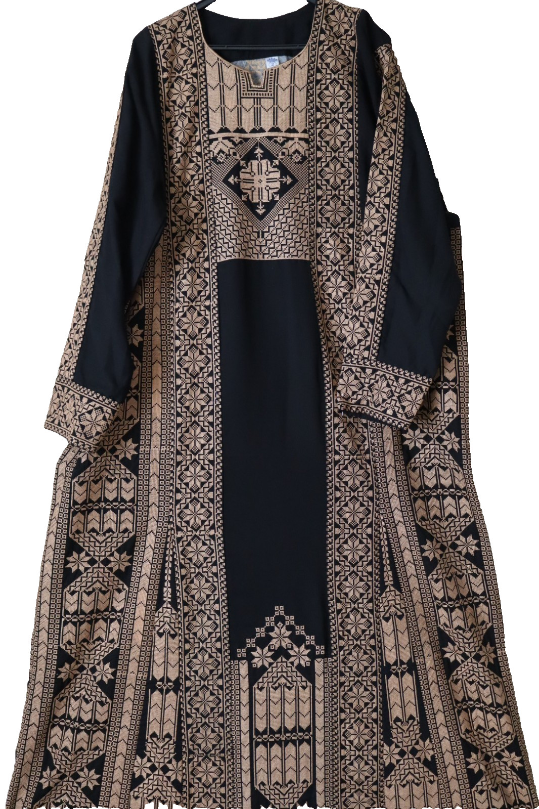 Traditional Palestinian / Jordanian Embroidered Thobe Kaftan Dress Black -Houda