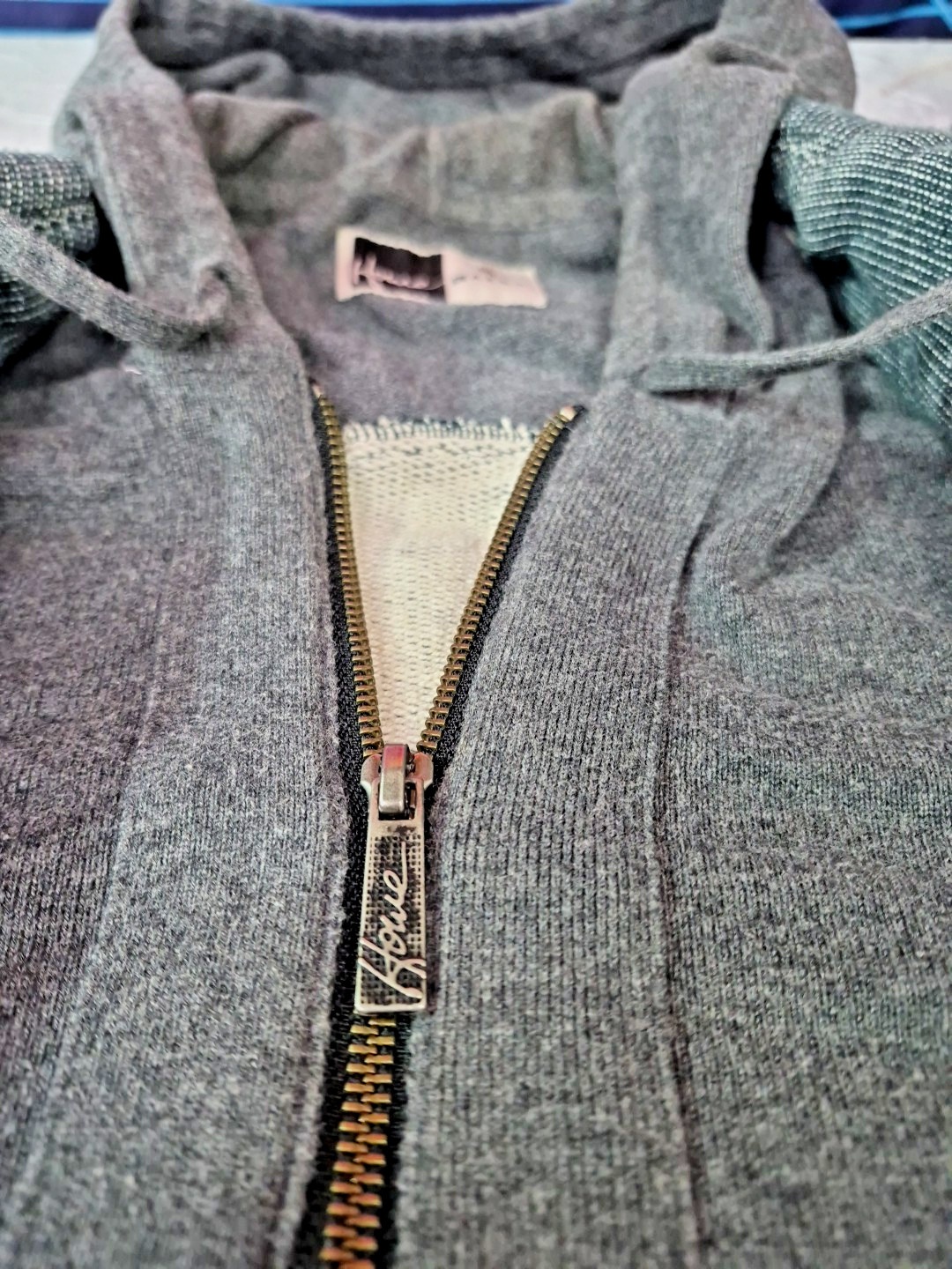 HOWE DISTRESSED COTTON BLEND SOFT TEAL FULL ZIP HOODIE BLAZER SIZE LARGE