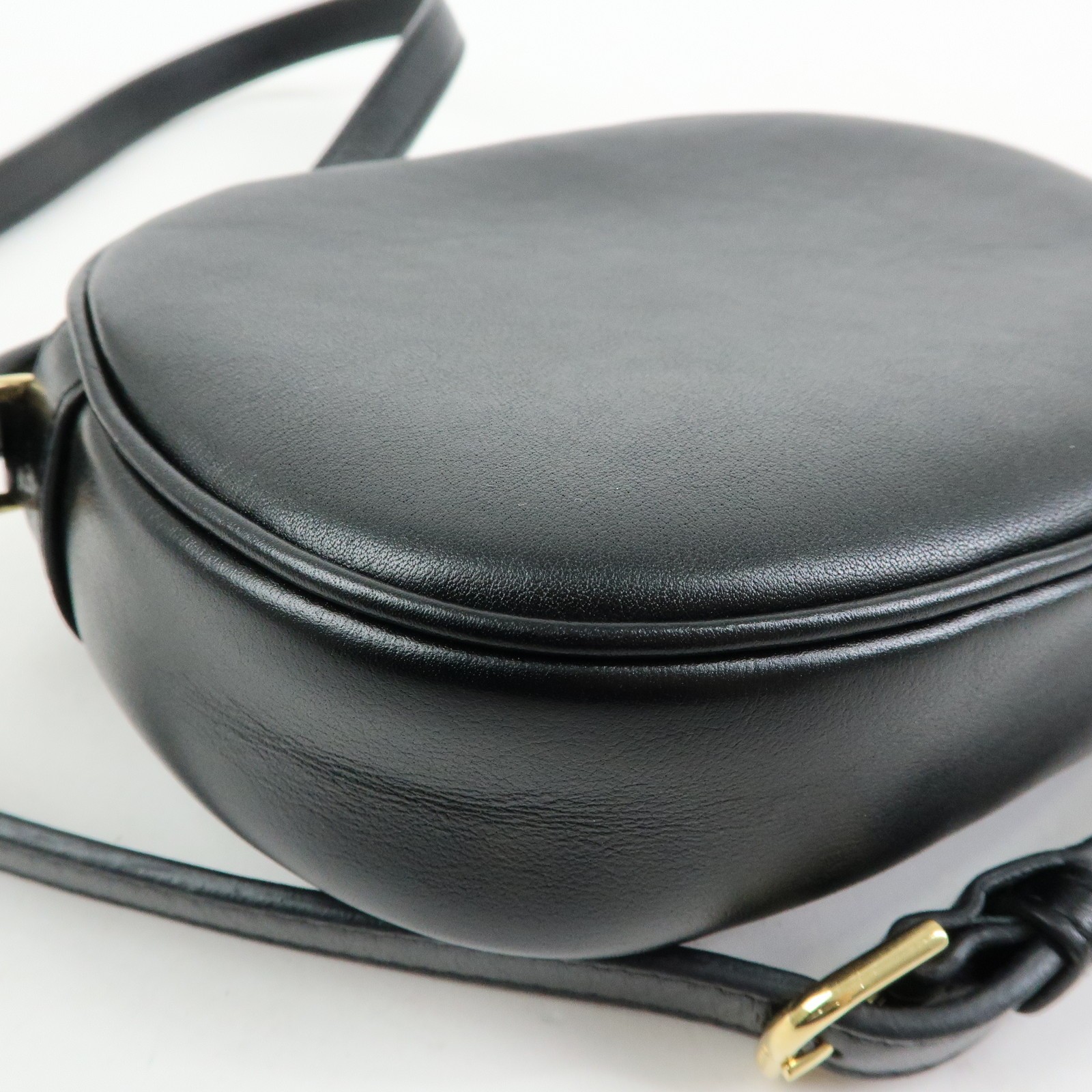 CELINE C Charm Leather Shoulder Bag Crossbody Bag Camera Bag Black Auth Used F/S