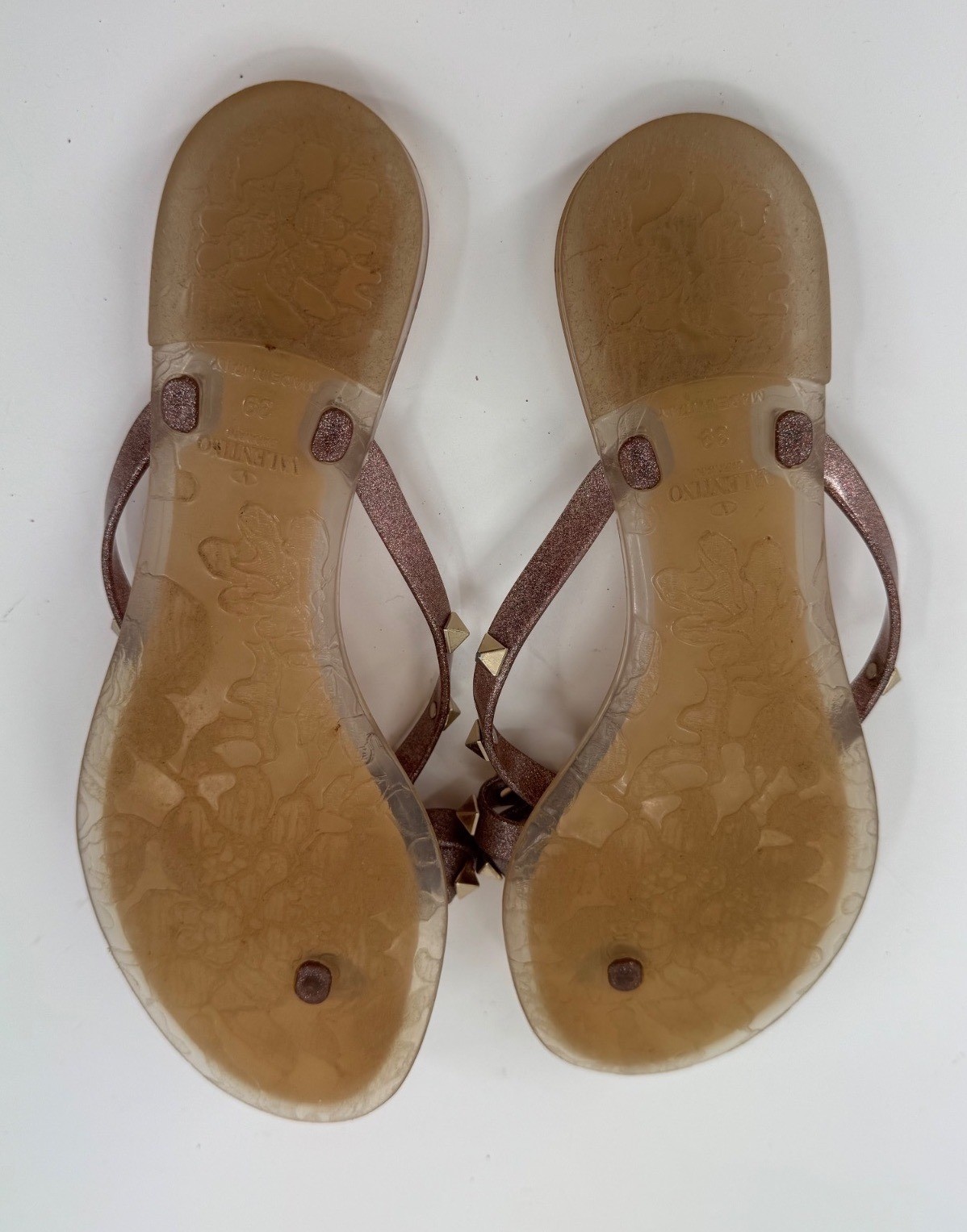 Valentino Garavani Rockstud Bow Jelly Thong Sandals Brown Size 39 US 8.5 Italy