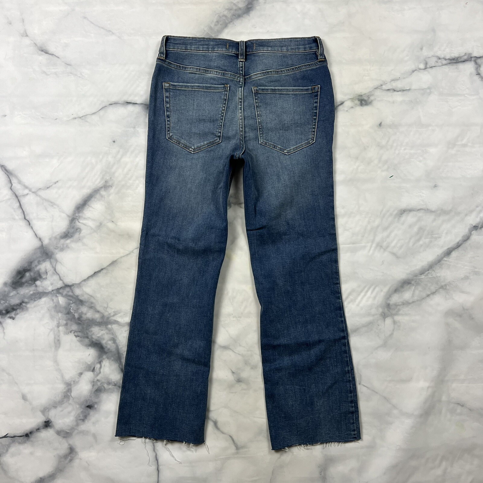 Free People Cropped Exposed Button Front Jeans Size 27 Hem Slit Frayed Kick Crop