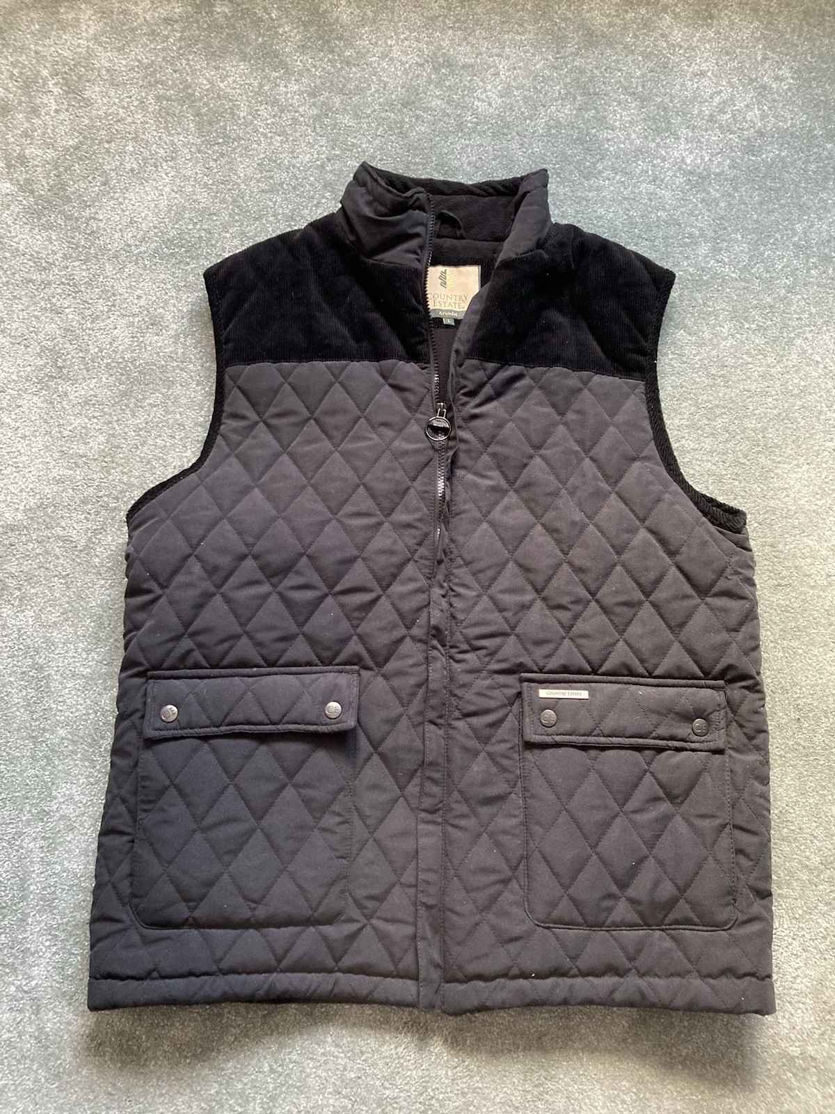 Country Estate Mens Large Size Black Full Zip Puffer Bodywarmer with Logos NEW