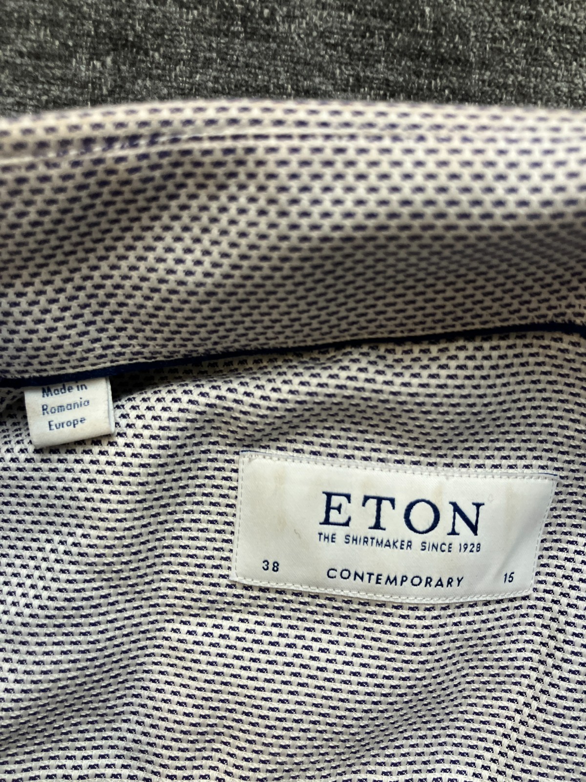 Eton Dress Shirt Men’s 15 38 White Textured Contemporary Fit Formal Button Up